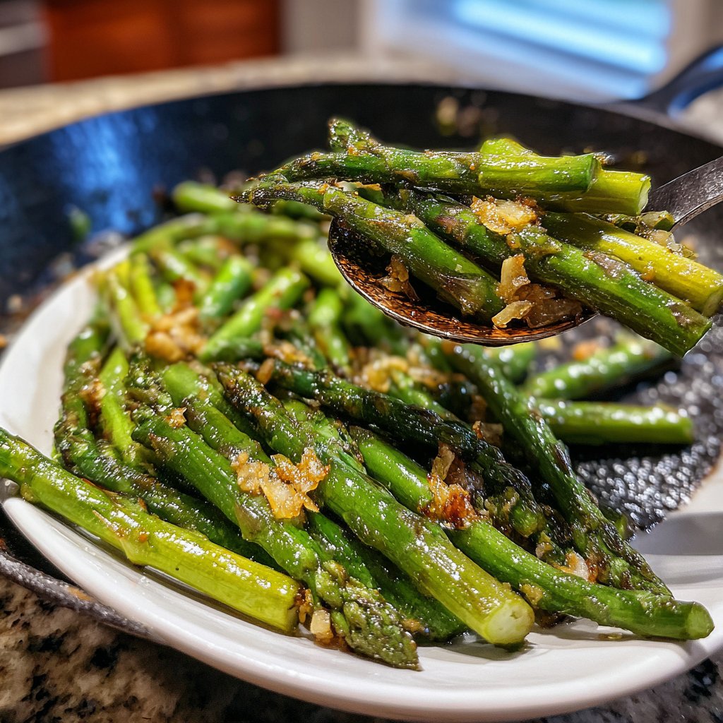 Grüner Spargel Pfanne Knoblauch
